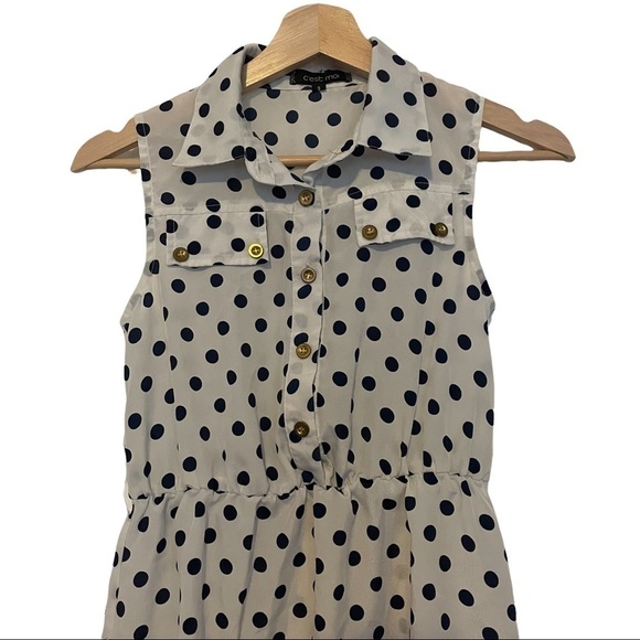 C’est Moi  white with black polka dots sleeveless dress CUTE! - Picture 3 of 7